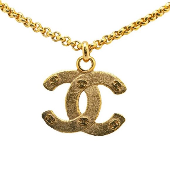 CHANEL CC Logo Pendant Necklace 31" Gold Tone 29 Auth #06236 - Picture 1 of 4